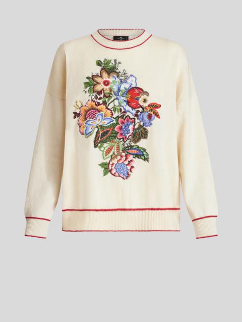 CASHMERE AND COTTON SWEATER WITH EMBROIDERY