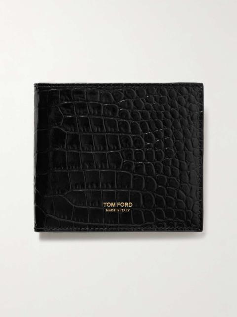 Croc-Effect Leather Billfold Wallet