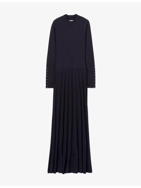 Claudie Pierlot Pleated Round-Neck Knitted Maxi Dress