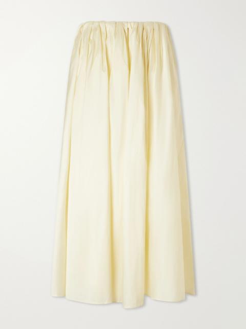 ABADIA Elodie pleated duchess-satin midi skirt Cream