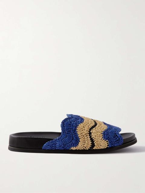 Marni + No Vacancy Inn Striped Woven Raffia and Leather Slides