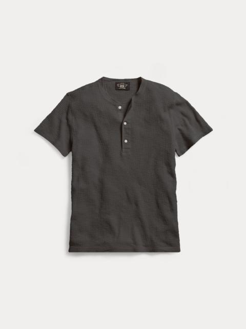 Waffle-Knit Short-Sleeve Henley Shirt