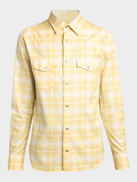 TOM FORD Men's Cotton Maxi-Plaid Slim Fit Snap-Front Western Shirt