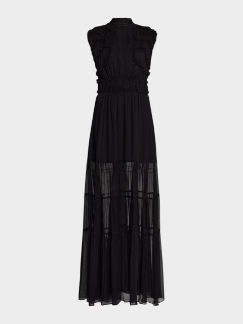 ULLA JOHNSON Verona Smocked Silk Turtleneck Gown