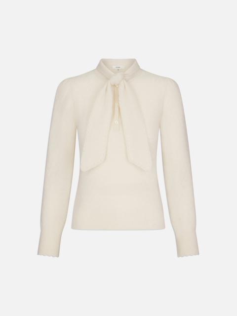 Pointelle Tie Neck Sweater in Cream