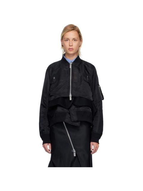 sacai Black Nylon Twill & Wool Melton Blouson Jacket