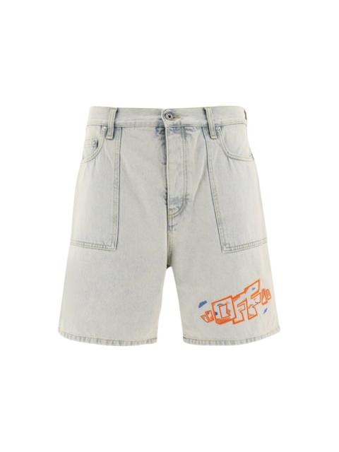 Off-White OFF-WHITE Utility Embroidered-Logo Denim Shorts Light Blue/Orange