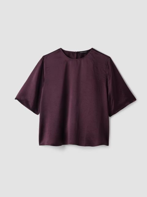 EILEEN FISHER Textured Satin Round Neck Elbow-Sleeve Top