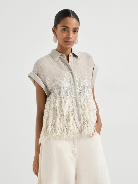 Brunello Cucinelli Dazzling dégradé shirt in crispy silk with fil coupé