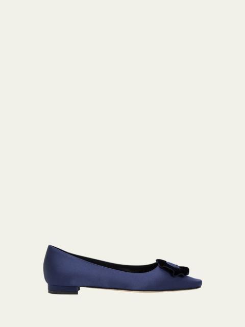 Manolo Blahnik Fortan Satin Ballerina Flats