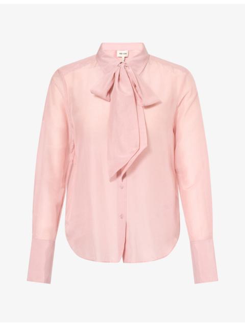 ME+EM Cloud Layering Tie Cotton Silk-Blend Shirt