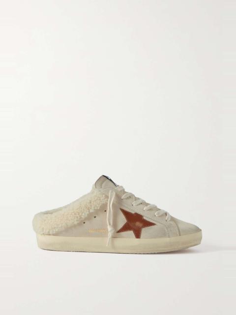 Super-Star Sabot shearling-lined distressed leather-trimmed suede slip-on sneakers