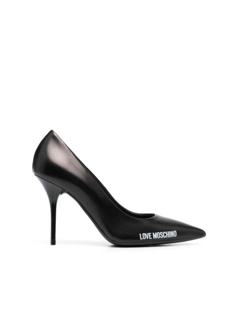 logo-print pointed-toe leather pumps