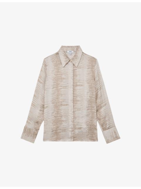REISS Annie Snake-Print Satin Shirt