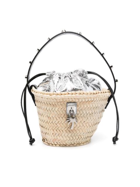 Palm Angels logo-charm straw bucket bag