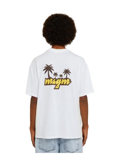 MSGM Cotton crewneck t-shirt with embroidered multicolor logo in cursive