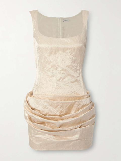 Ruched metallic crinkled cotton-blend mini dress Cream