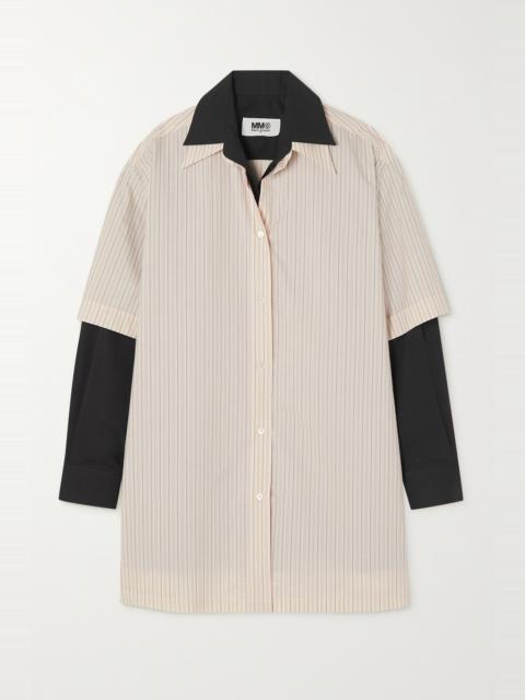 Oversized layered striped cotton-poplin shirt