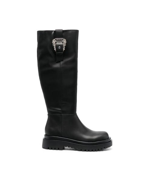 VERSACE JEANS COUTURE baroque-buckle knee-high boots