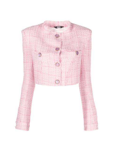 button-up cropped tweed jacket