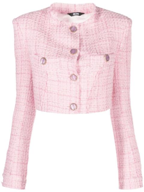 button-up cropped tweed jacket