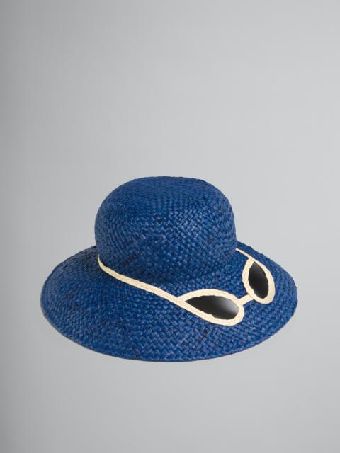 MARNI X NO VACANCY INN - BLUE HAT IN RAFFIA WITH CUT-OUTS