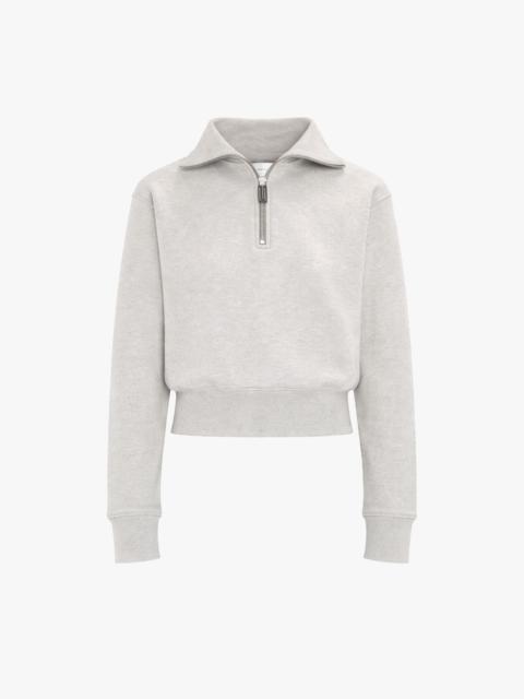 Victoria Beckham Half Zip Sweatshirt In Grey Marl