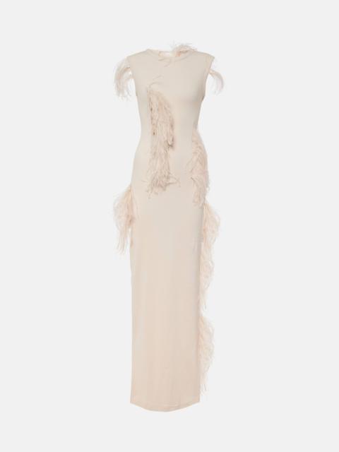 Essica feather-trimmed cotton-blend maxi dress