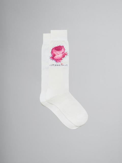 Marni WHITE COTTON SOCKS WITH FLOWER PATCHES
