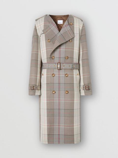 Burberry Quilted Panel Check Wool Cotton Trench Coat