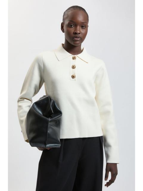 KAREN MILLEN Compact Wool Embellished Button Knitted Polo
