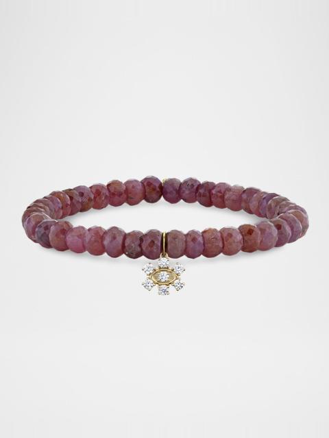 SYDNEY EVAN Marquise Eye Prong-Set Flower on Pink Sapphire Bead Bracelet