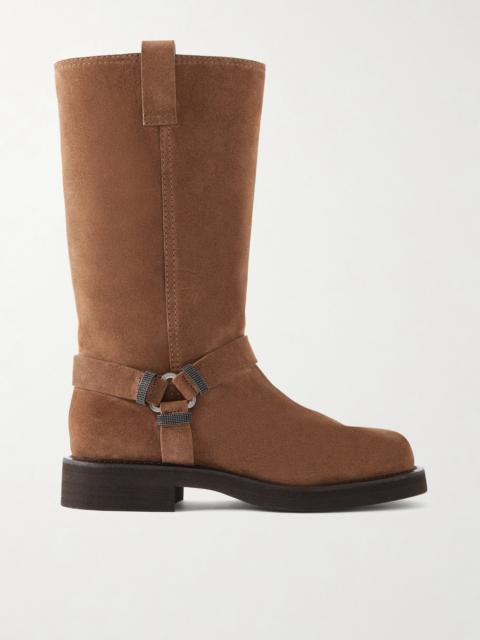 Brunello Cucinelli Bead-embellished Suede Biker Boots