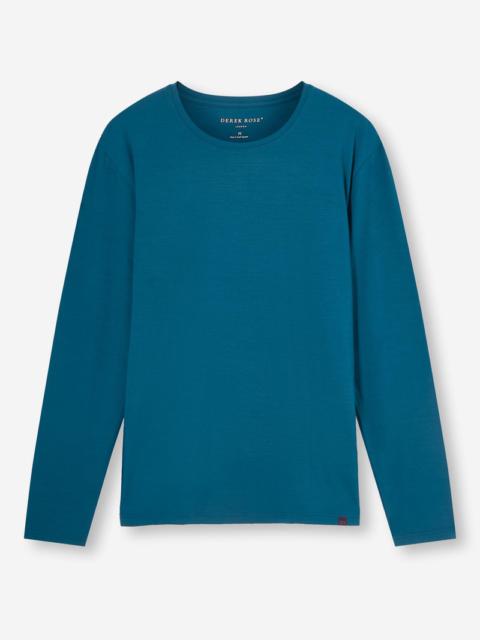 Derek Rose Men's Long Sleeve T-Shirt Basel Micro Modal Stretch Poseidon Blue