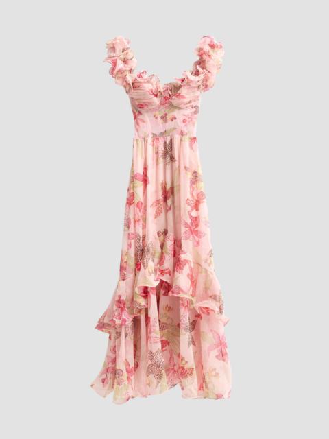 PatBO Women's Orchid Bloom Chiffon Corset Midi Dress - Rose