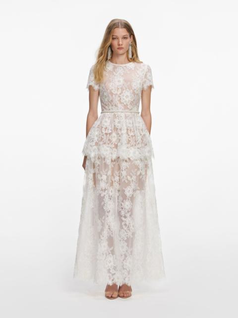 self-portrait White Sequin Lace Tiered Maxi Dress