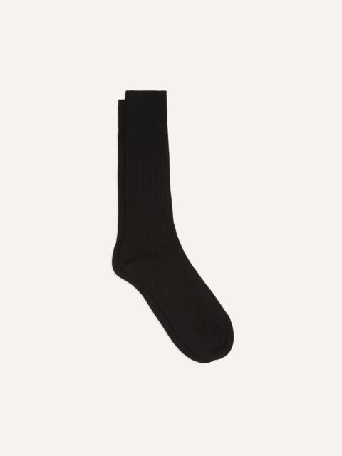 Drake's Black Cotton Mid-Calf Socks