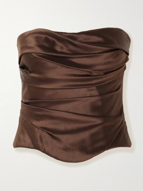 DANIELLE FRANKEL Demi Strapless Gathered Silk-satin Bustier