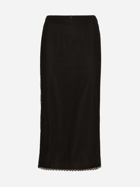 Mesh calf-length pencil skirt