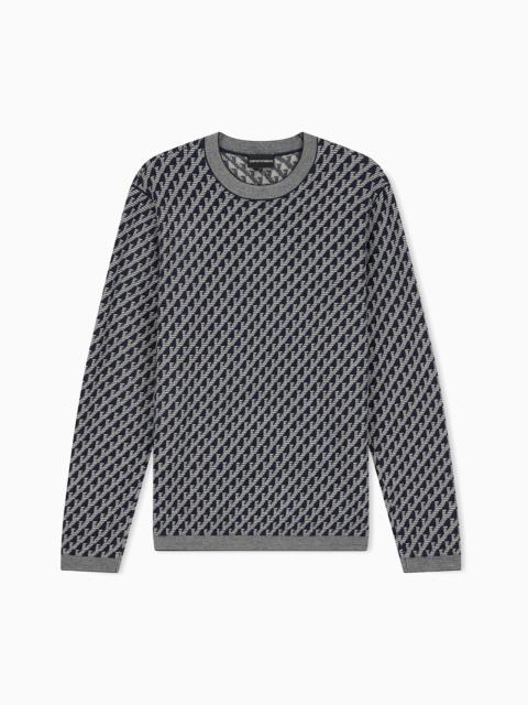 EMPORIO ARMANI JACQUARD VIRGIN WOOL SWEATER WITH ALL-OVER LOGO