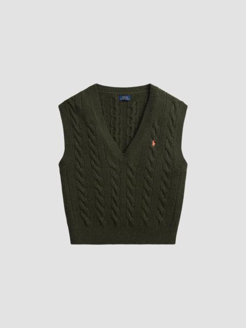 Polo Ralph Lauren Women's Cable-Knit Wool-Cashmere Sweater Vest - Olive Umber Heather