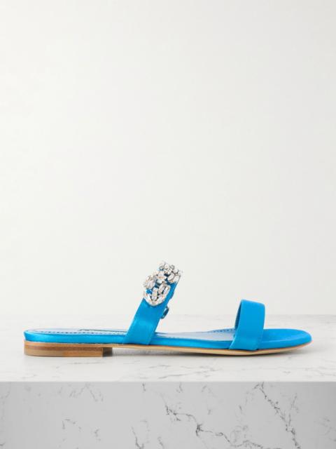 Manolo Blahnik Sakota crystal-embellished satin flats Light blue