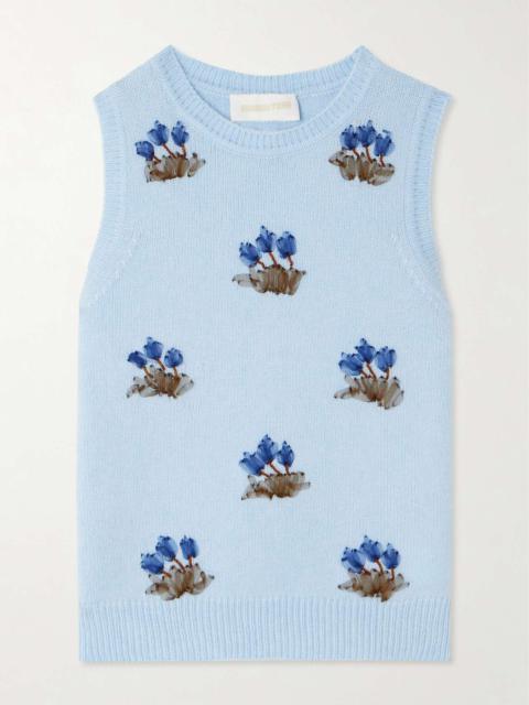 SHUSHU/TONG Embellished tulle-trimmed knitted tank