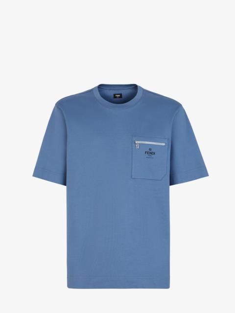 FENDI DENIM COTTON T-SHIRT WITH LOGO POCKET | miinto