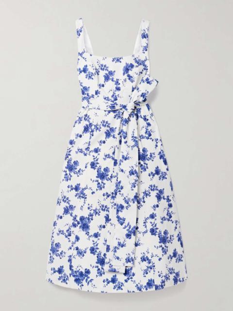CAROLINA HERRERA Belted floral-print faille midi dress White