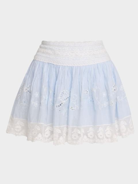 LoveShackFancy Levant Lace Cotton Fit and Flare Mini Skirt