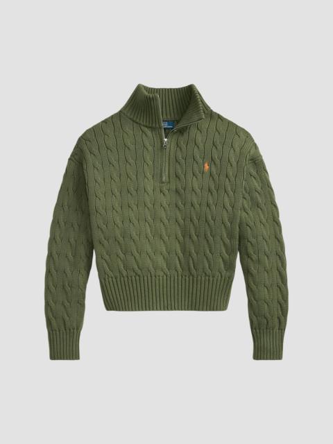 Polo Ralph Lauren Women's Cable-Knit Cotton Quarter-Zip Sweater - Dense Olive