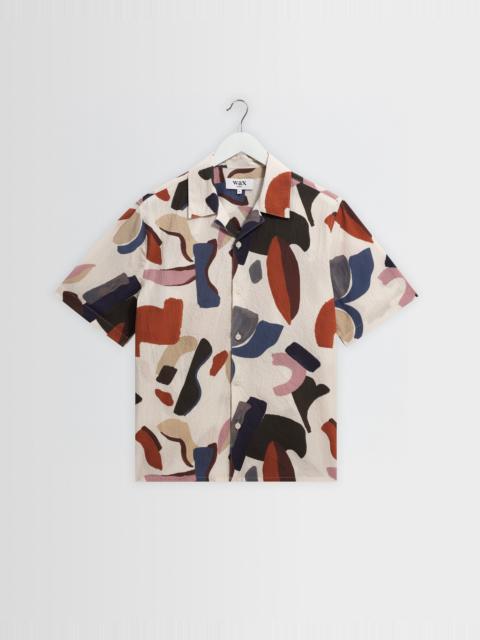 Wax London Didcot - Ecru And Multicolour Abstract Shapes Short-Sleeve Shirt