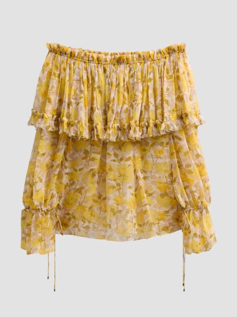 Chloé Women's Floral Silk Off-the-Shoulder Top - White Yellow