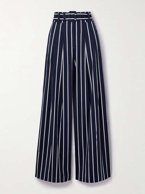 VERONICA BEARD Maliyah belted striped cotton-blend wide-leg pants